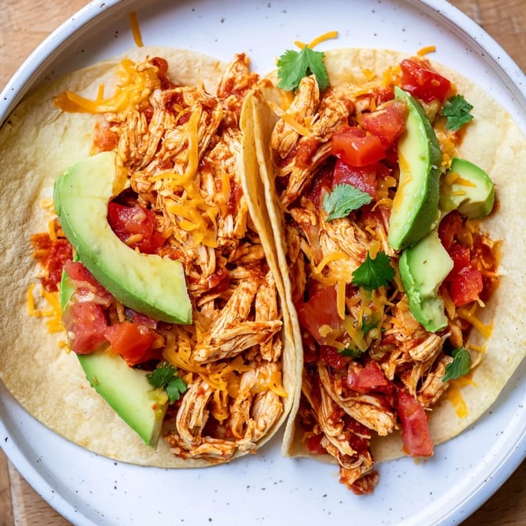 A vibrant spread of Slow Cooker Shredded Chicken Tacos with colorful toppings, a delicious family meal.