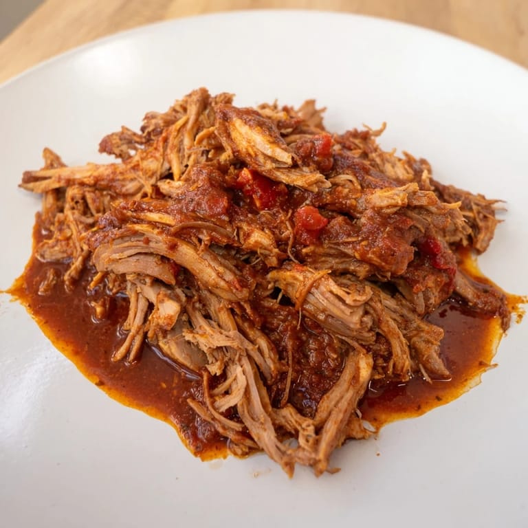 Close-up of succulent 5-Ingredient BBQ Pulled Pork, slow-cooked to perfection, ideal for sandwiches.