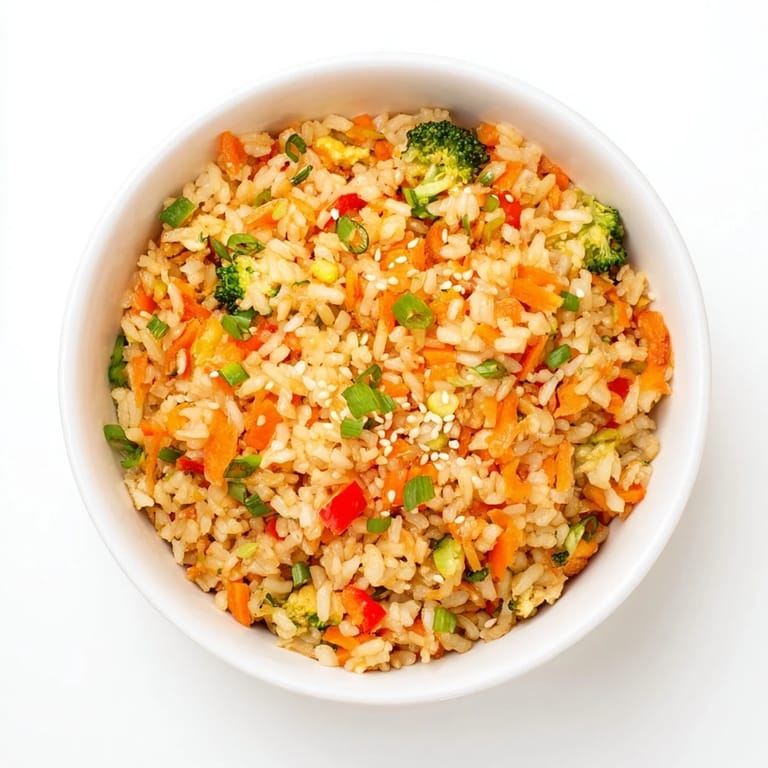 Enjoy this easy, flavorful vegetarian vegetable fried rice bowl for a satisfying weeknight meal.