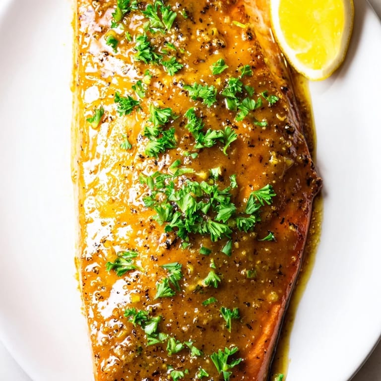 Quick and easy Express Supper: Honey Mustard Glazed Salmon, coated in a delectable, tangy glaze, perfect for tonight.