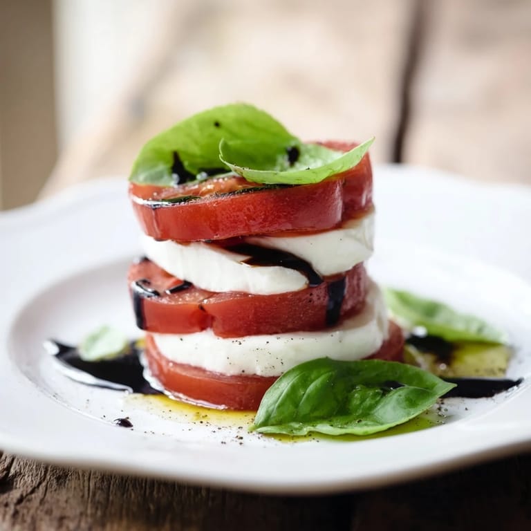 Fresh and flavorful Tuscan Pillar: a simple appetizer of layered tomato, mozzarella, and basil.