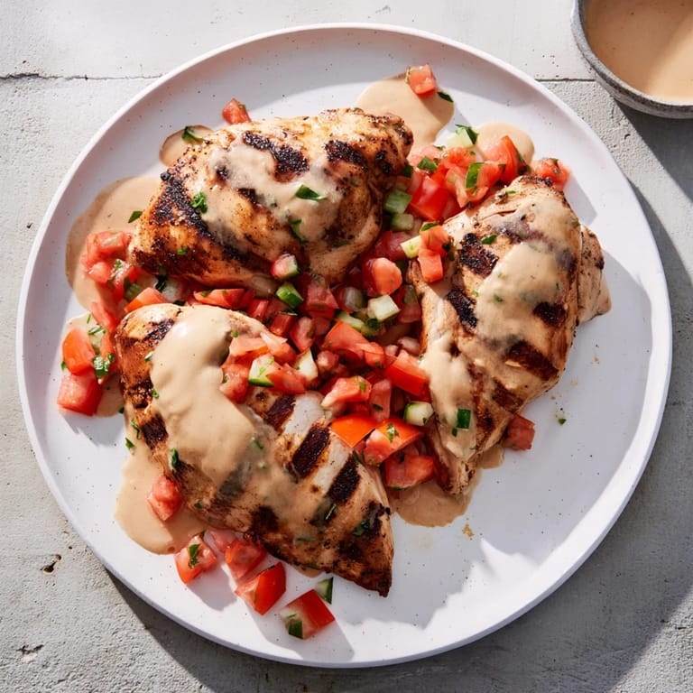 A colorful bowl of chicken shawarma salad featuring vibrant tomatoes and cucumbers, ready to enjoy.