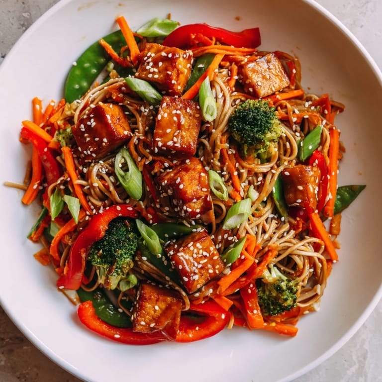 Crispy tofu and colorful veggies create a perfect Sesame Ginger Tofu Stir-Fry, ready to savor.