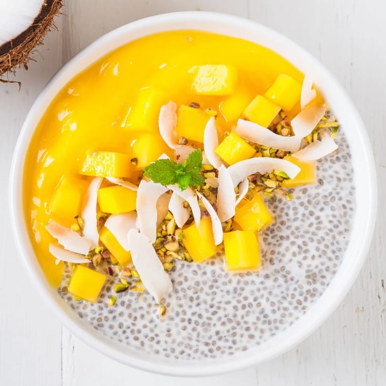 Sweet and refreshing Mango Coconut Chia Pudding, a vegan breakfast parfait that's easy to make.