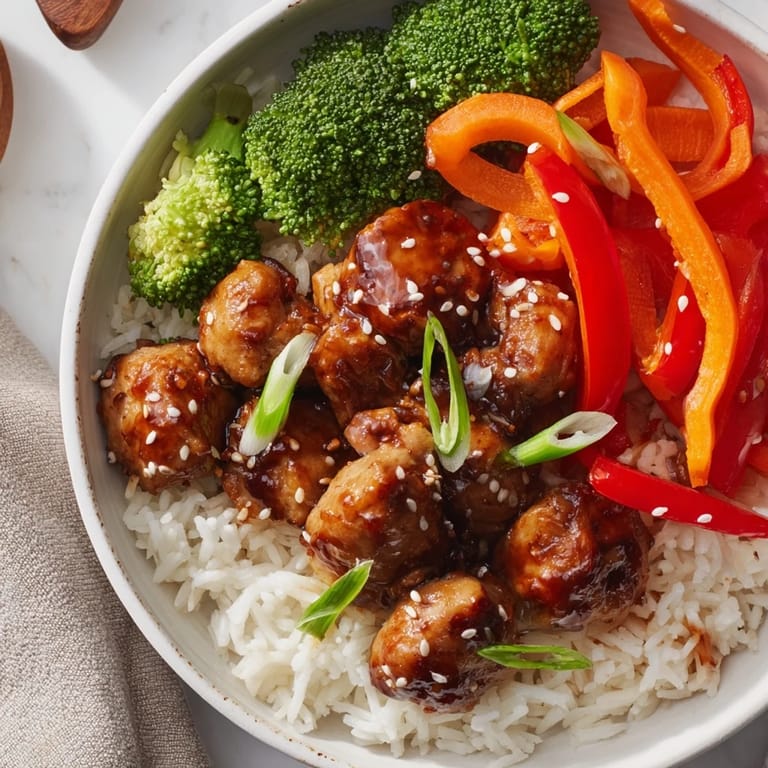 Juicy teriyaki chicken and mixed vegetables atop fluffy rice—a tempting, easy meal prep recipe.