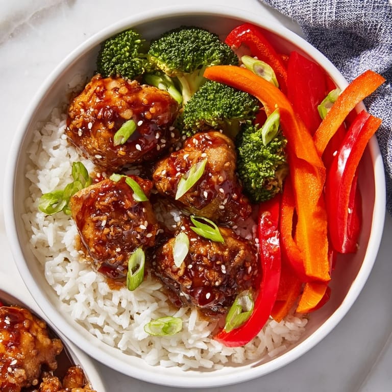 A close-up of teriyaki chicken rice with sesame seeds, a delicious Japanese-inspired dish for dinner.