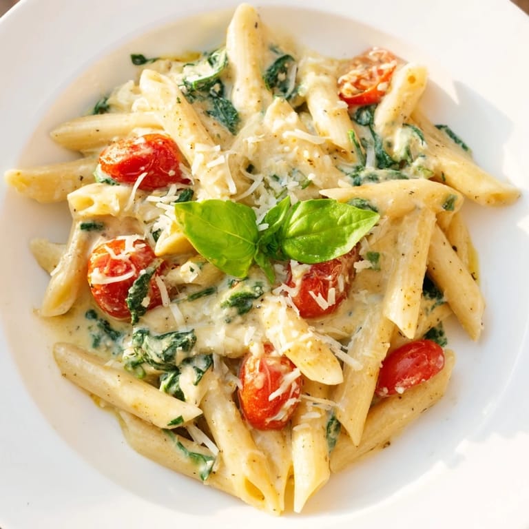 Steaming bowl of Cottage Cheese High-Protein Creamy Pasta, a comforting and flavorful vegetarian meal.