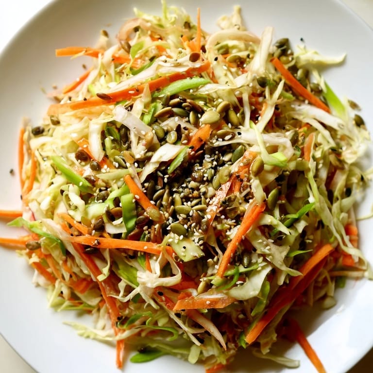 Vibrant close-up of Cabbage-Core Slaw Salad; crunchy shredded vegetables in a delicious dressing.