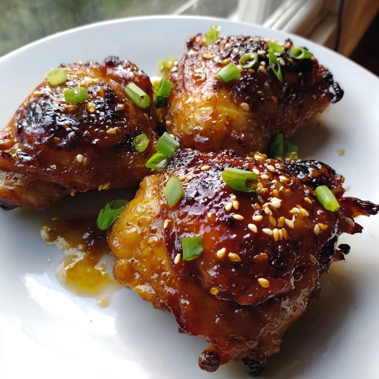 A serving of Honey Garlic Glazed Chicken paired with fluffy white rice and steamed broccoli, featuring tender meat with a savory-sweet sauce.