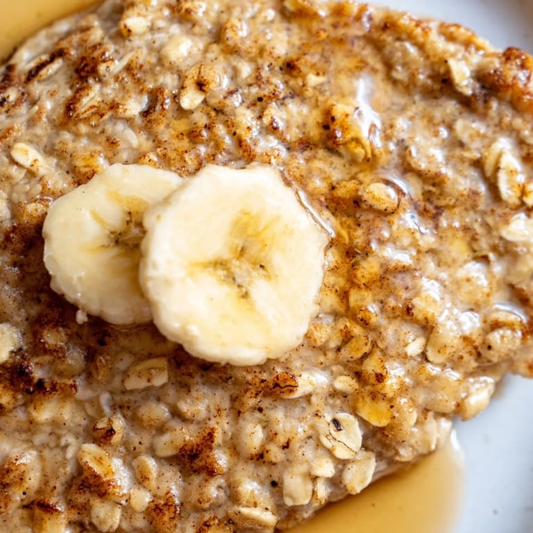 Moist and fluffy Banana Oat Pancakes served warm with fresh berries, a dollop of yogurt, and a sprinkle of cinnamon.
