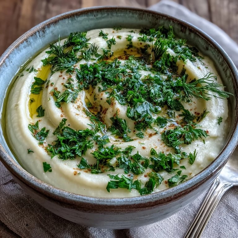 This roasted Parsnip and Herb Soup features golden vegetables and herbs in a comforting, warming bowl.
