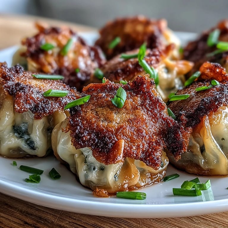 Savory Smash Dumplings served with a dipping sauce, perfect as an appetizer for sharing.