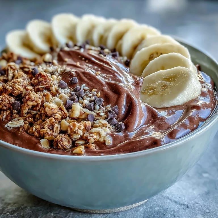 Healthy Chunky Monkey Smoothie Bowls served in a bowl with cacao nibs and hemp seeds.