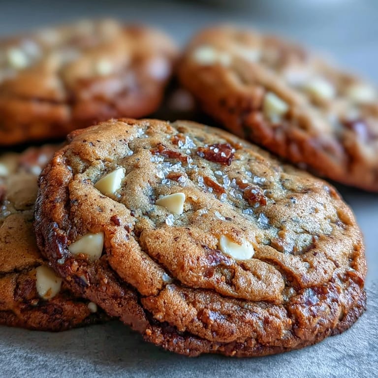 Rustic kitchen scene with golden-brown Brown Butter Hojicha & Earl Grey Cookies on parchment, showcasing a nutty, aromatic texture.