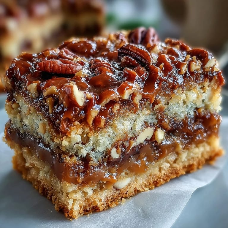 Slices of moist Christmas Toffee Crunch Cake plated with whipped cream and a drizzle of caramel sauce.