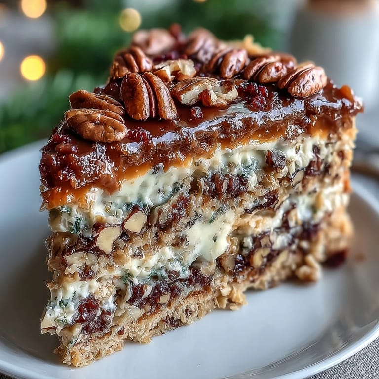 Freshly baked Christmas Toffee Crunch Cake showing a tender crumb, chopped pecans, and golden toffee inclusions.