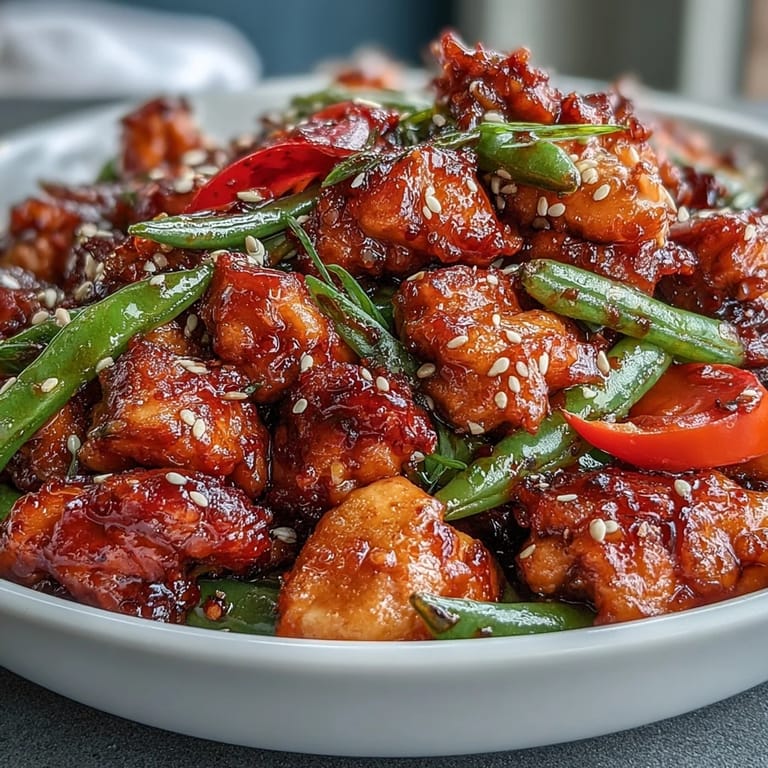 Freshly cooked Spicy Sweet Chicken Diablo served steaming hot, garnished with sliced green onions on a white dinner plate.