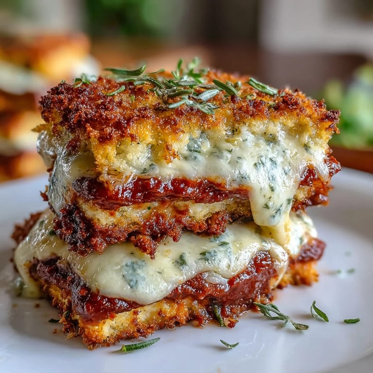 A vegetarian Crispy Tofu Chicken Parm Bakes served hot, perfect over spaghetti or with crusty bread.