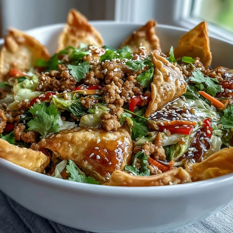 Serving suggestion of Ranch Turkey & Veggie Egg Roll Bowls topped with sesame seeds and green onions for extra flavor.