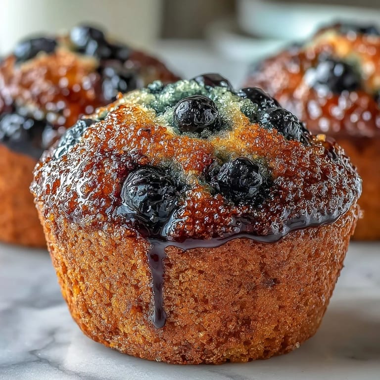 Moist Vegan Blueberry Lemon Protein Muffins paired with iced coffee on a bright breakfast table.