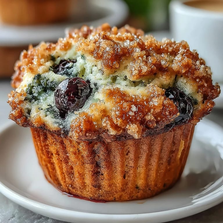 Moist Vegan Blueberry Lemon Protein Muffins paired with iced coffee on a bright breakfast table.
