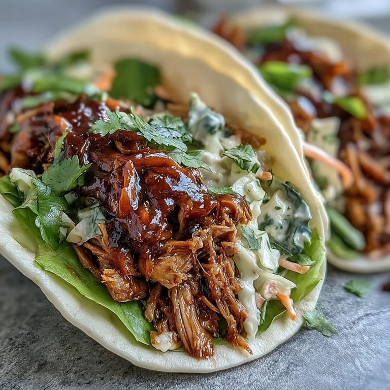 Tender, shredded jackfruit simmered in tangy BBQ sauce and served in lettuce cups with crunchy, creamy cabbage slaw.  