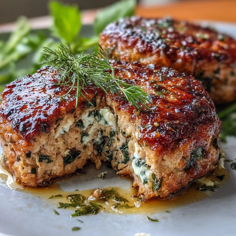 Golden-brown turkey patties with Mediterranean flair, loaded with crumbled feta, dill, and oregano for a healthy, protein-rich meal.