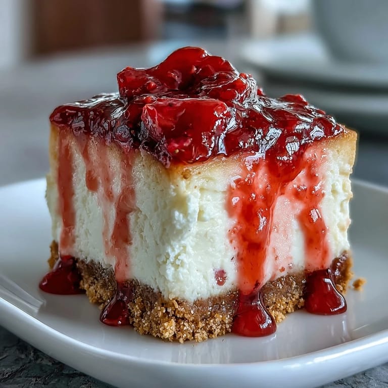 Creamy strawberry cheesecake protein bites with graham cracker crust, garnished with fresh strawberry topping.  