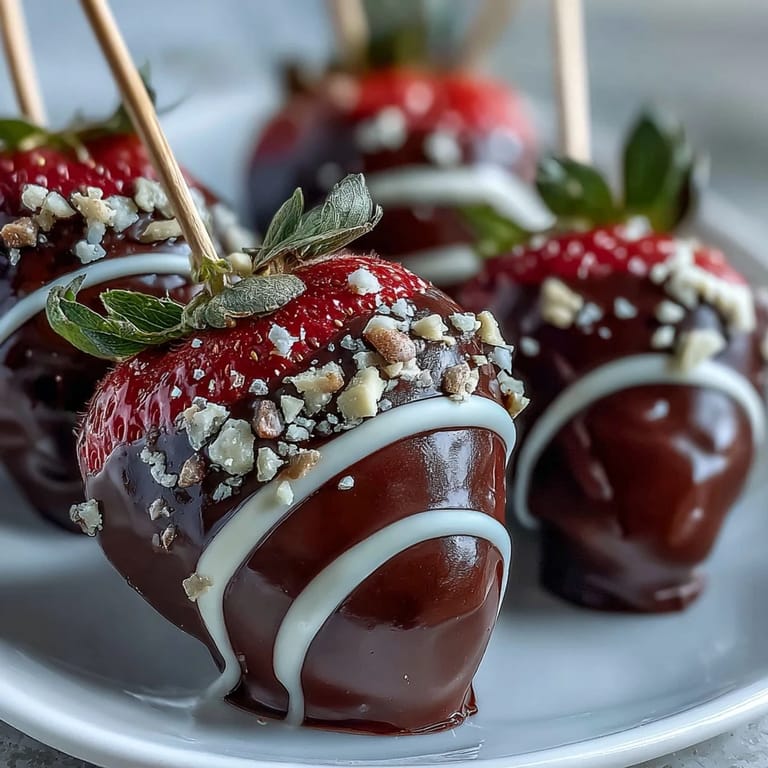 Gorgeous edible arrangement featuring fresh strawberries dipped in dark and white chocolate, decorated with festive toppings and displayed in a vase.