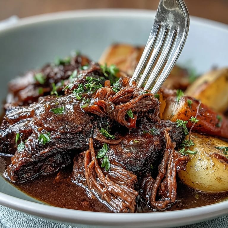 Hearty pot roast recipe made easy in the slow cooker, infused with onion soup mix flavors and juicy beef.  