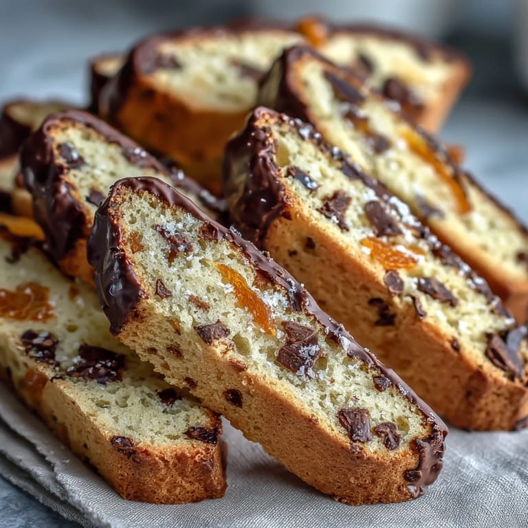 Golden-baked Italian biscotti featuring zesty candied orange and rich dark chocolate, perfect for holiday gifting.  