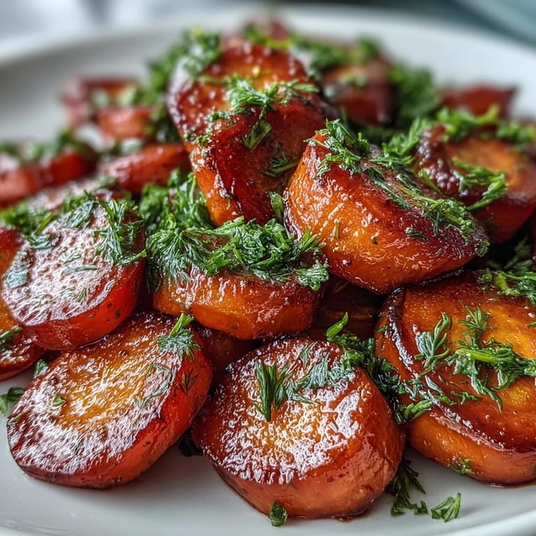 Bright orange honey glazed carrots garnished with fresh dill, a vibrant vegetarian side dish.  