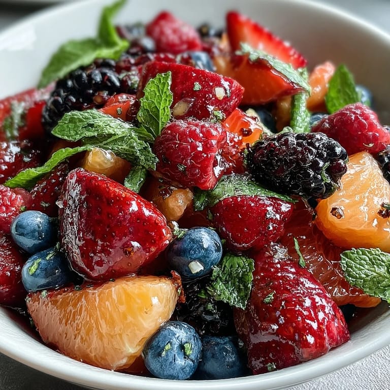 Spring Citrus and Berry Fruit Salad with Mint: vibrant seasonal fruit medley, zesty citrus, and sweet berries tossed with fresh mint.