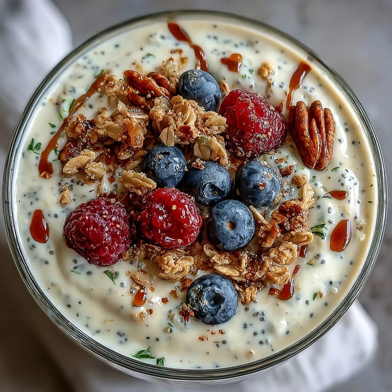 A healthy breakfast or dessert, this vanilla bean chia pudding features tangy yogurt, chia seeds, and a hint of maple sweetness.  