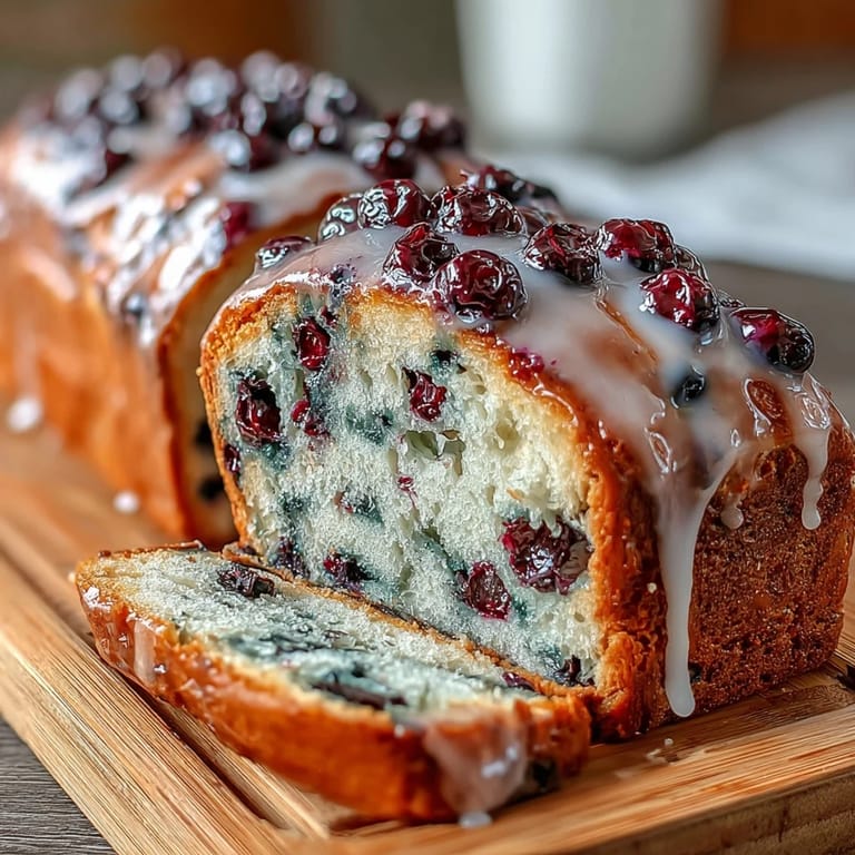 Homemade lemon blueberry sourdough swirl bread with bright citrus notes and berry ribbons, ideal for a cozy morning treat.