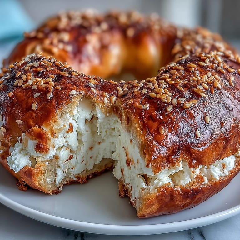 Chewy cottage cheese bagels topped with everything bagel seasoning, baked until golden and ready to slice.