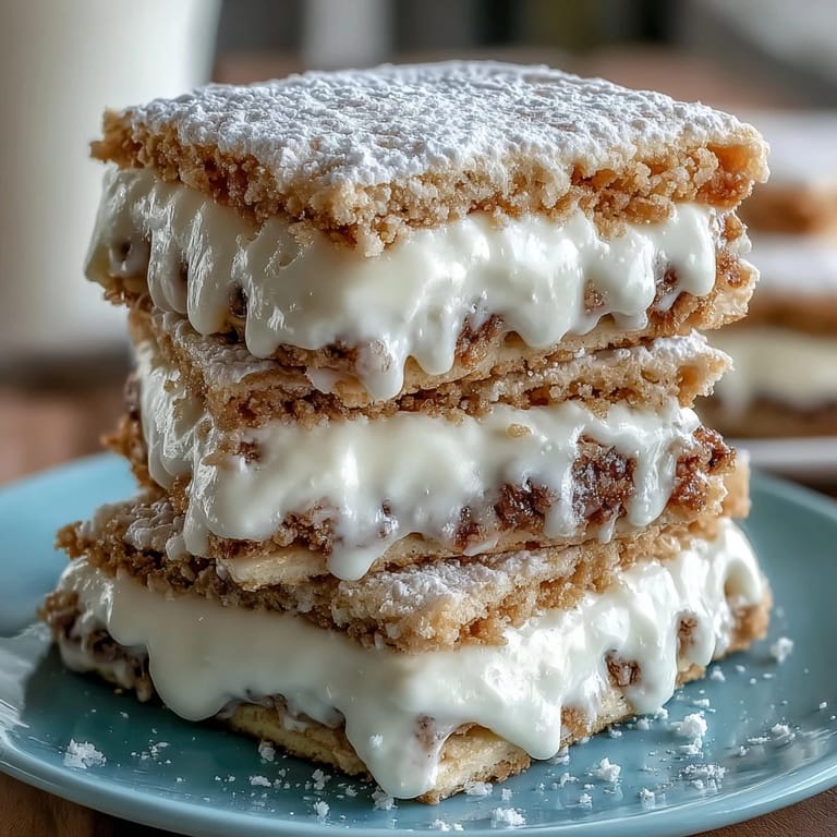 Delicate milk cookie sandwich cookies stacked with smooth vanilla cream filling, ideal for dessert lovers.