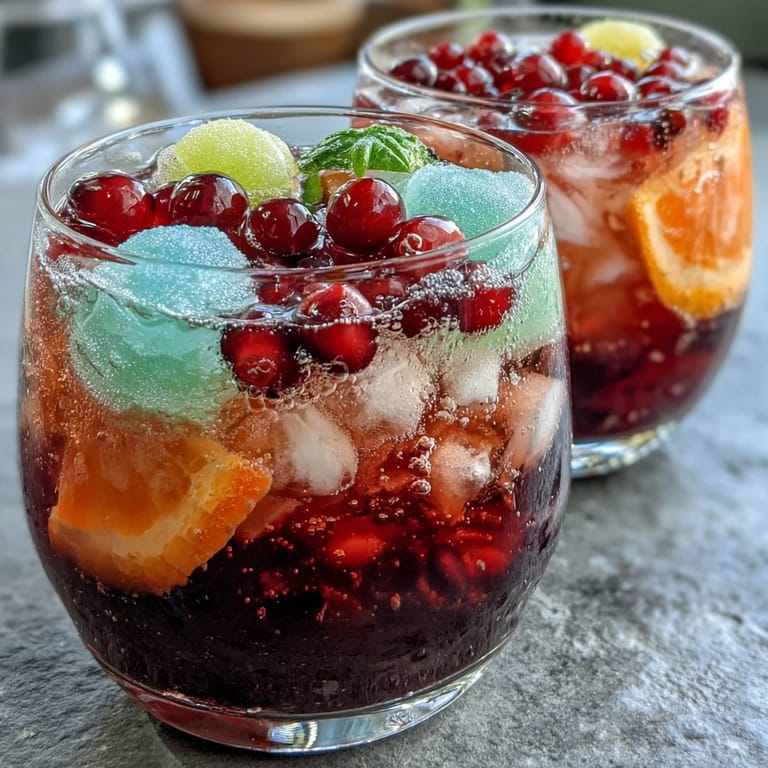 Colorful graduation party punch bowl with rainbow sherbet melting into bubbly Sprite, served with cherries and fruit.