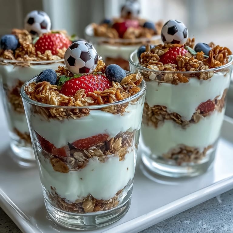 Vibrant fruit and granola cups with vanilla yogurt, a perfect energizing treat for young athletes after the game.