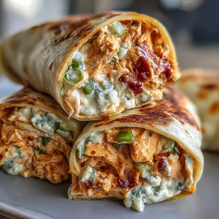 Buffalo chicken and cheddar cheese pinwheels offer a tangy, creamy snack perfect for game day gatherings.