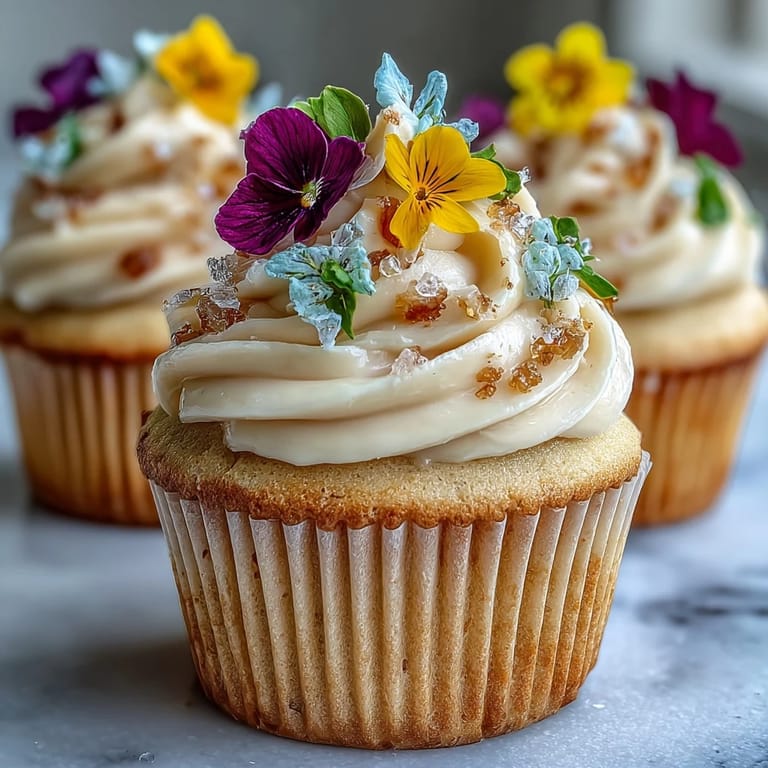 Soft vanilla cupcakes decorated with creamy frosting and edible blossoms—perfect for springtime celebrations and garden parties.  