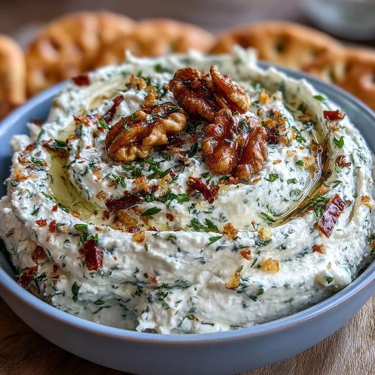Smooth, tangy whipped feta appetizer with honey, herbs, and walnuts, ready to pair with crusty bread or crisp vegetables.