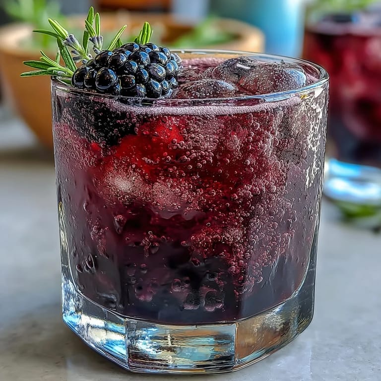Refreshing blackberry lavender lemonade fizz, served chilled with garnishes.