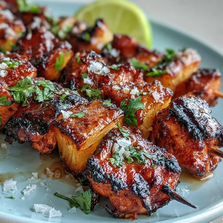 Juicy, marinated Grilled Chicken Al Pastor Skewers ready for summer grilling.