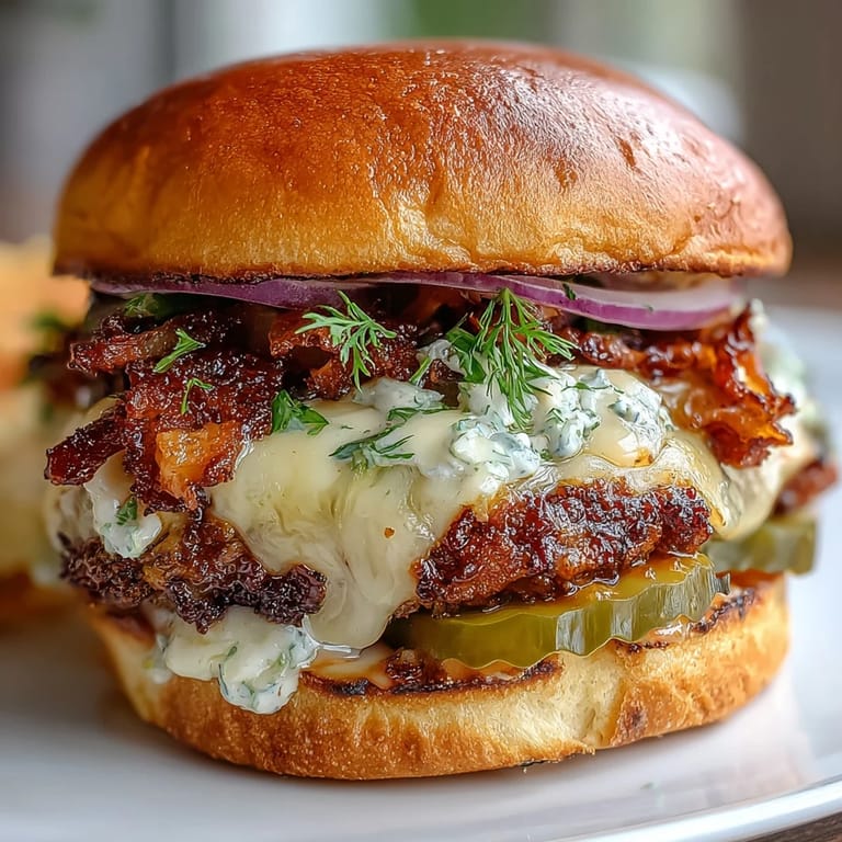 Juicy Memorial Day BBQ smash burger sliders topped with melted cheese and pickles.