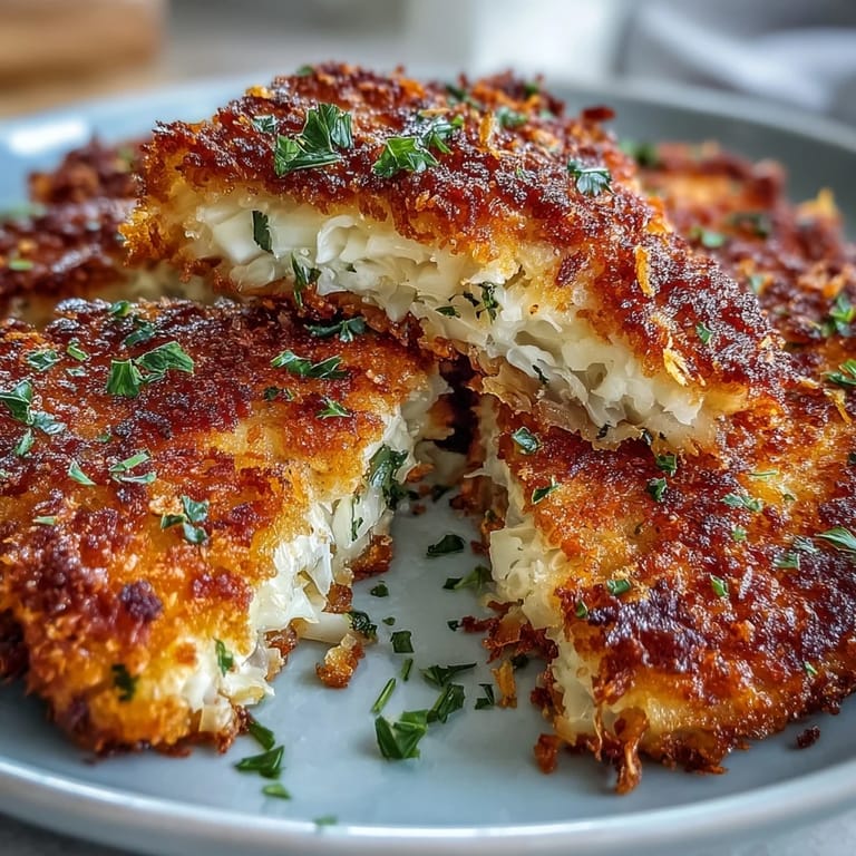 Pan-fried vegetarian cabbage schnitzel with a crunchy breadcrumb coating, perfect as a hearty main or flavorful side dish.