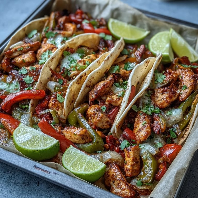 Sheet Pan Chicken Fajitas: juicy chicken strips roasted with vibrant vegetables.