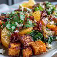 Sweet Potato and Orange Sheet Pan Breakfast Hash with roasted vegetables and citrus.  