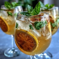 A refreshing Limoncello Spritz Mocktail with sparkling water, garnished with lemon slices and fresh mint leaves.